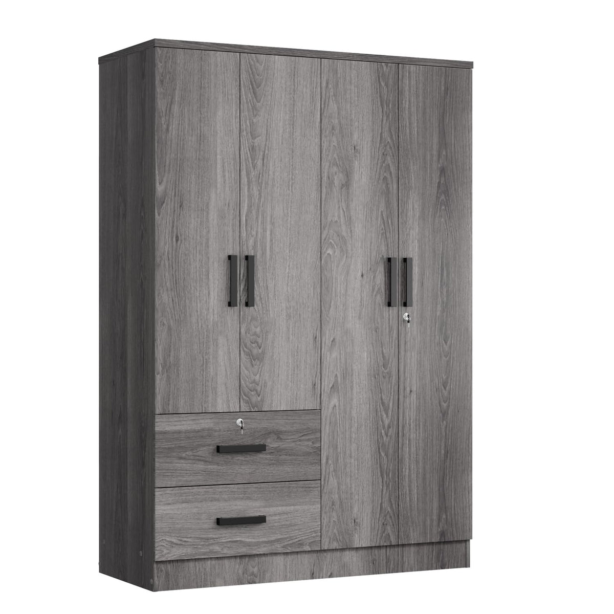 Woodpeckers Furniture And Mattress 4 Doors Wardrobe 2 Drawers with Shelves 72&quot; high (Grey)