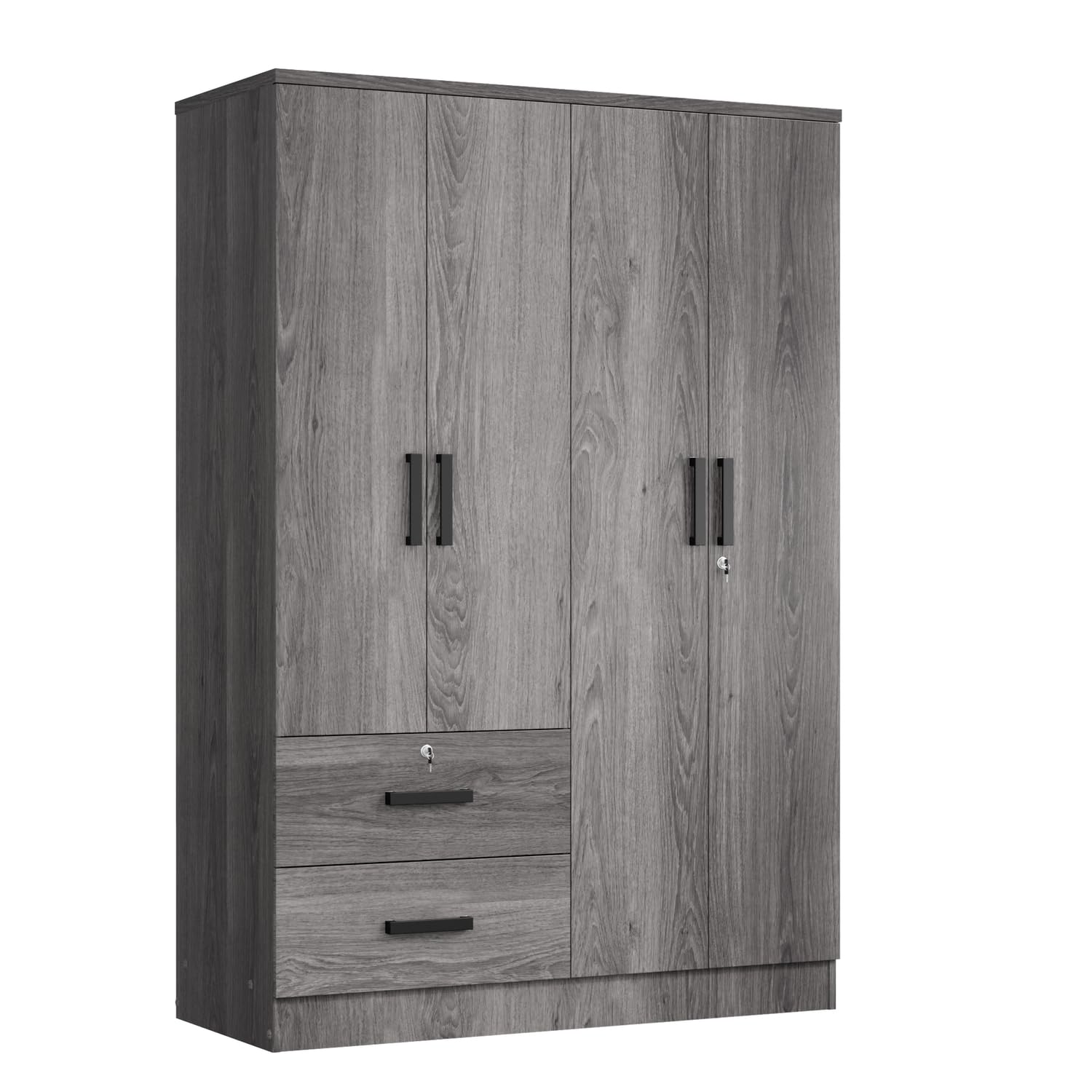 Woodpeckers Furniture And Mattress 4 Doors Wardrobe 2 Drawers with Shelves 72" high (Grey)
