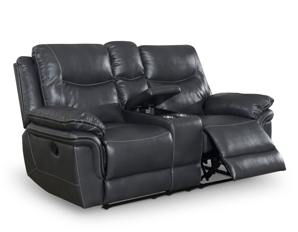 Steve Silver Co Upholstered Isabella Console Loveseat, Dual Cup-Holders, Living Room, Den, Game Room, Upholstered Top Grain Leathere, Storage Compartment, 37.4" D x 79.5" W x 42" H, Gray