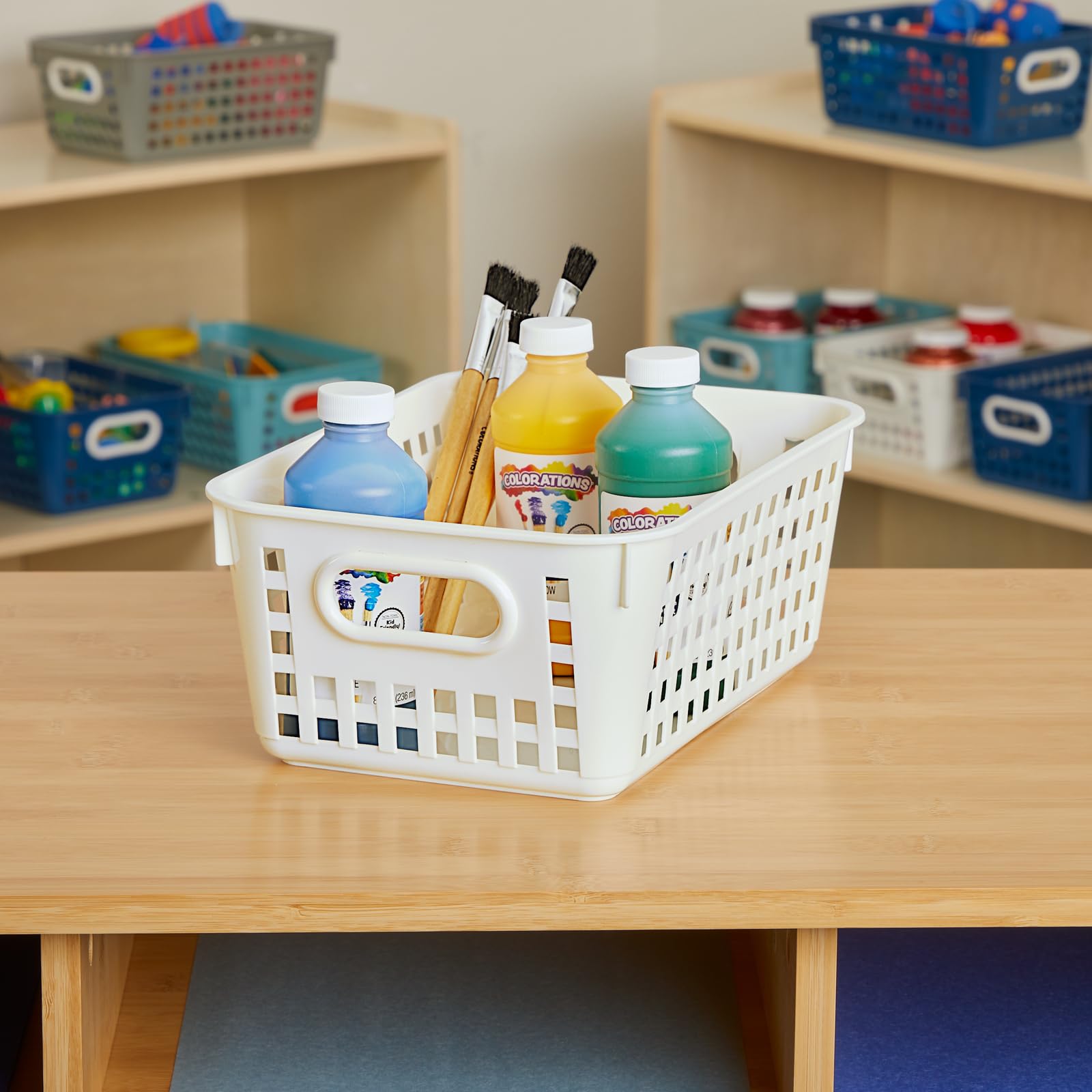 Really Good Stuff - 164316 Plastic Storage Baskets For Classroom Or Home Use - Stackable Mesh Plastic Baskets With Grip Handles