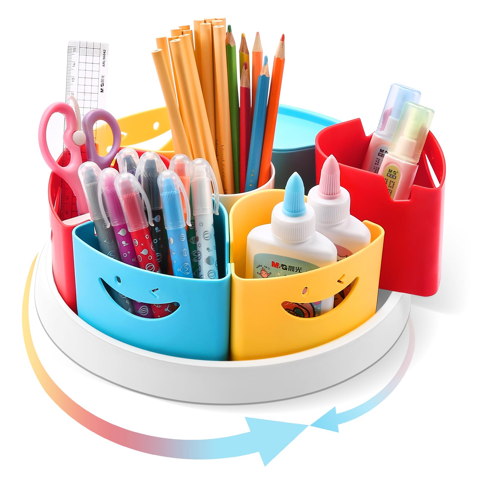 Tomkids Art Supply Storage Organizer 360 Rotating Desk Organizer Classroom Organization Homeschool Supplies, Crayon, Marker Orga