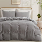 Lovque Light Grey Duvet Cover Full Size, 100% Washed Cotton Linen Like Bedding Set With Zipper Closure (No Comforter), 80X90 Inc