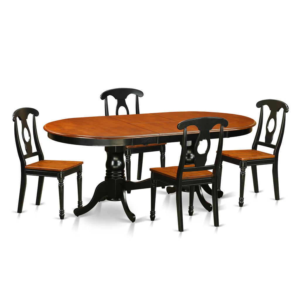 East West Furniture PLKE5-BCH-W 5 Piece Kitchen Table & Chairs Set Includes an Oval Dining Room Table with Butterfly Leaf and 4 Solid Wood Seat Chairs, 42x78 Inch, Black & Cherry