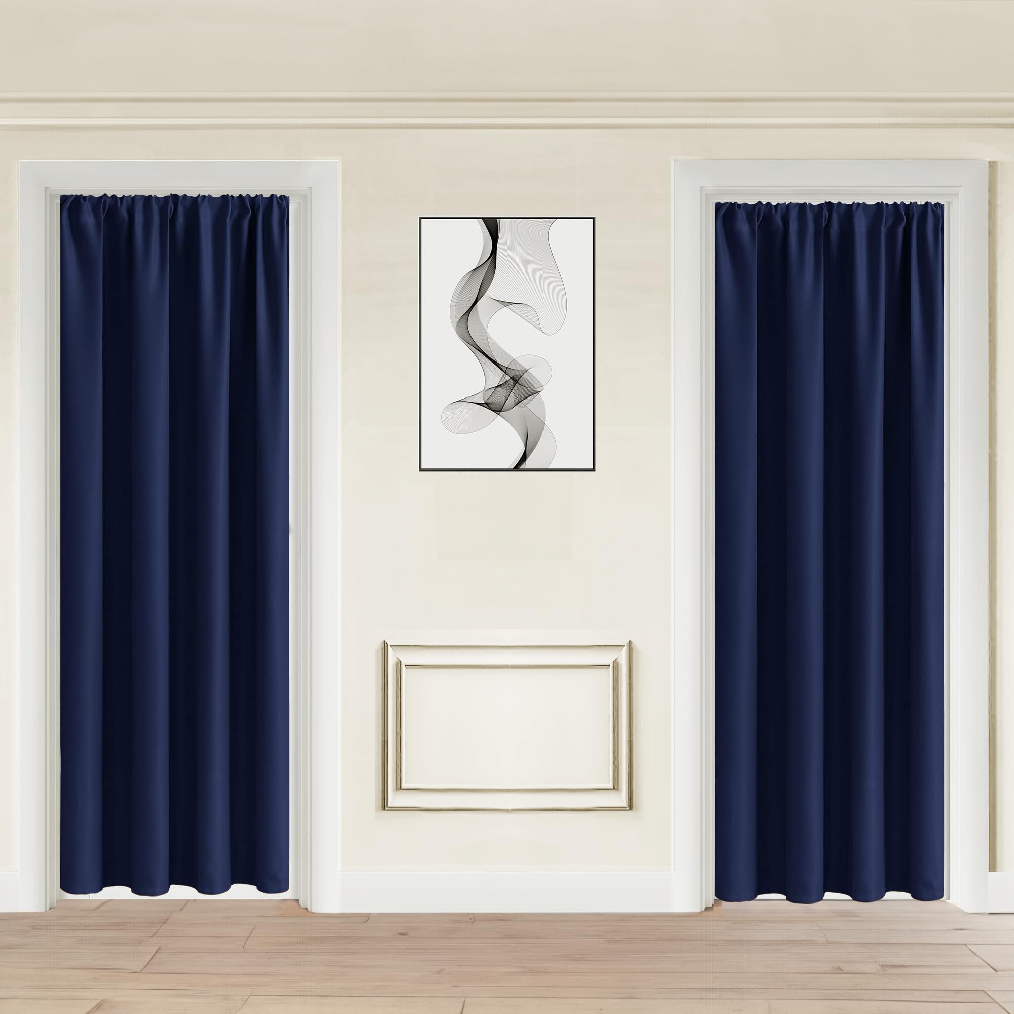 Jiuzhen Blackout Doorway Curtains 80 Inch Length - 2 Panels Thermal Insulated Privacy Soundproof Rod Pocket Closet Door Curtains Room Divider For Bedroom,Office, 42 X 80 Inches,Navy Blue