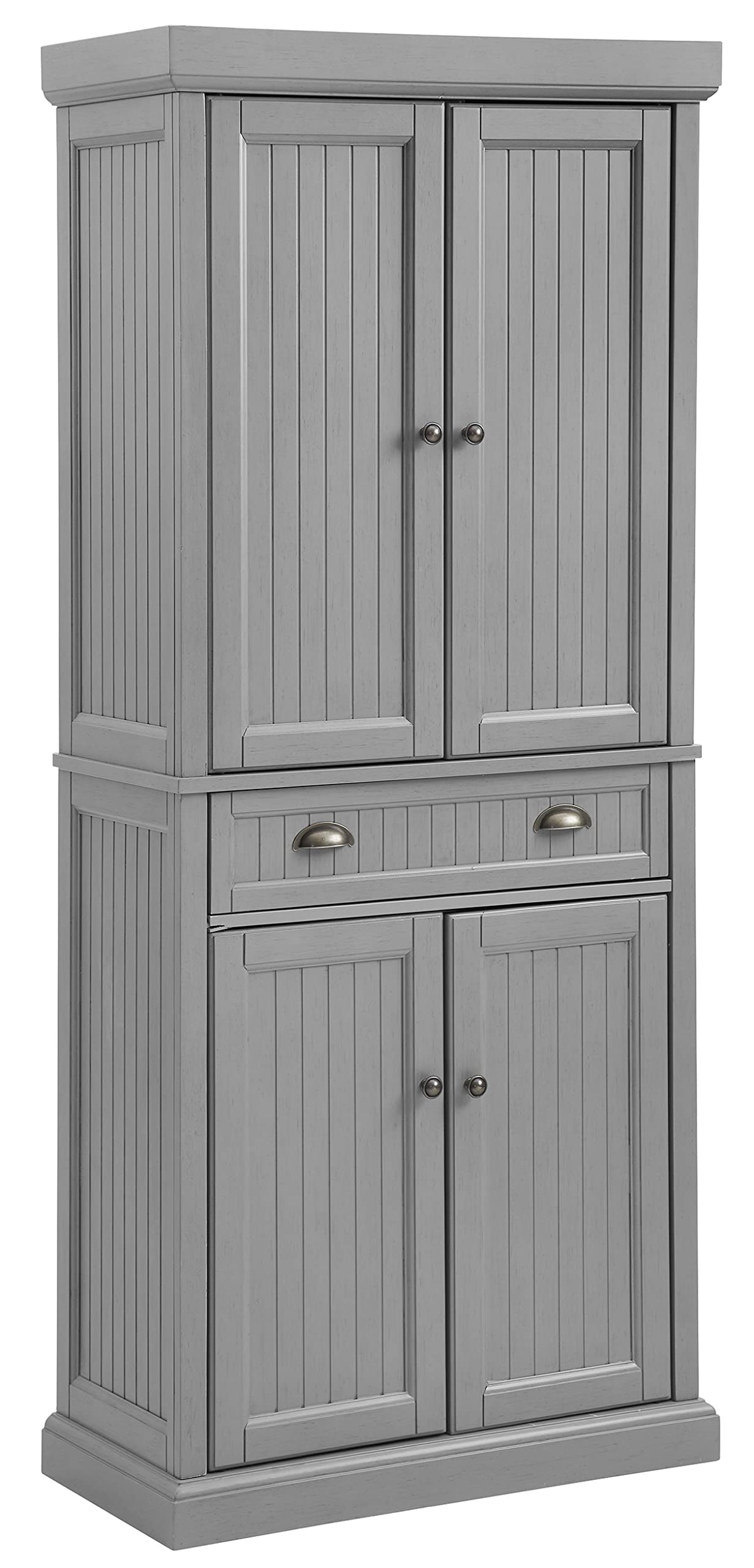 Crosley Furniture Seaside Coastal Pantry Storage Cabinet with Shelves, Kitchen, Dining, or Laundry Room, Distressed Gray