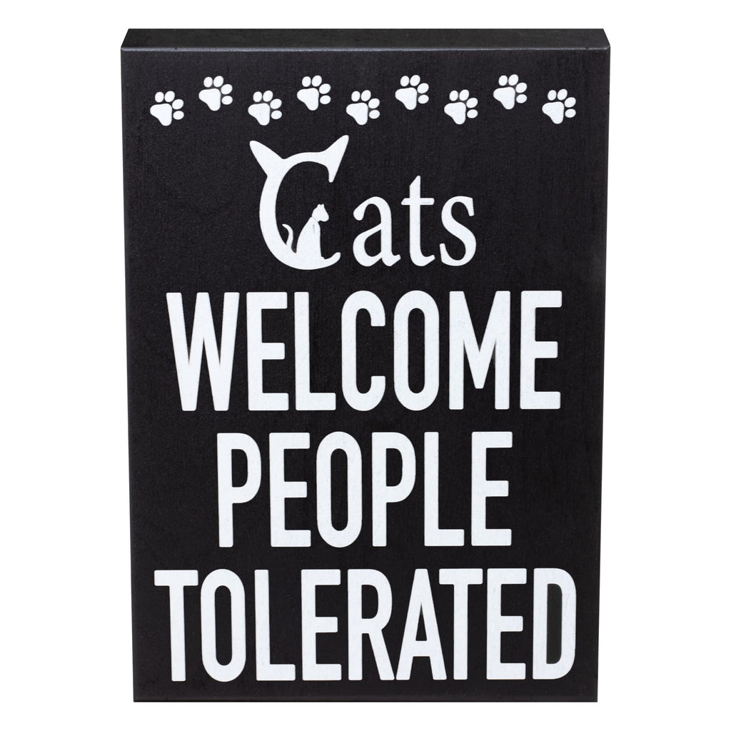 JennyGems Cat Owner Gifts, Cats Welcome People Tolerated Wooden Sign, Funny Cat Mom Gift, Made in USA
