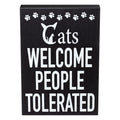 JennyGems Cat Owner Gifts, Cats Welcome People Tolerated Wooden Sign, Funny Cat Mom Gift, Made in USA