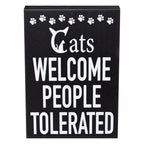 JennyGems Cat Owner Gifts, Cats Welcome People Tolerated Wooden Sign, Funny Cat Mom Gift, Made in USA