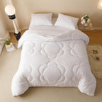 Luxlovery White Boho Comforter Set Full Plain White Sunflower Quilts Farmhouse Floral Bedding Quilted Set Elegant Modern Soft Br