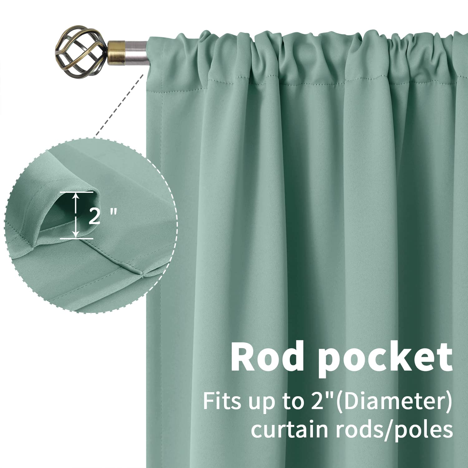 Bgment Rod Pocket Blackout Curtains For Bedroom 63 Inches Length - Thermal Insulated Room Darkening Curtain For Living Room, Light Sage, 42 X 63 Inch, 2 Panels