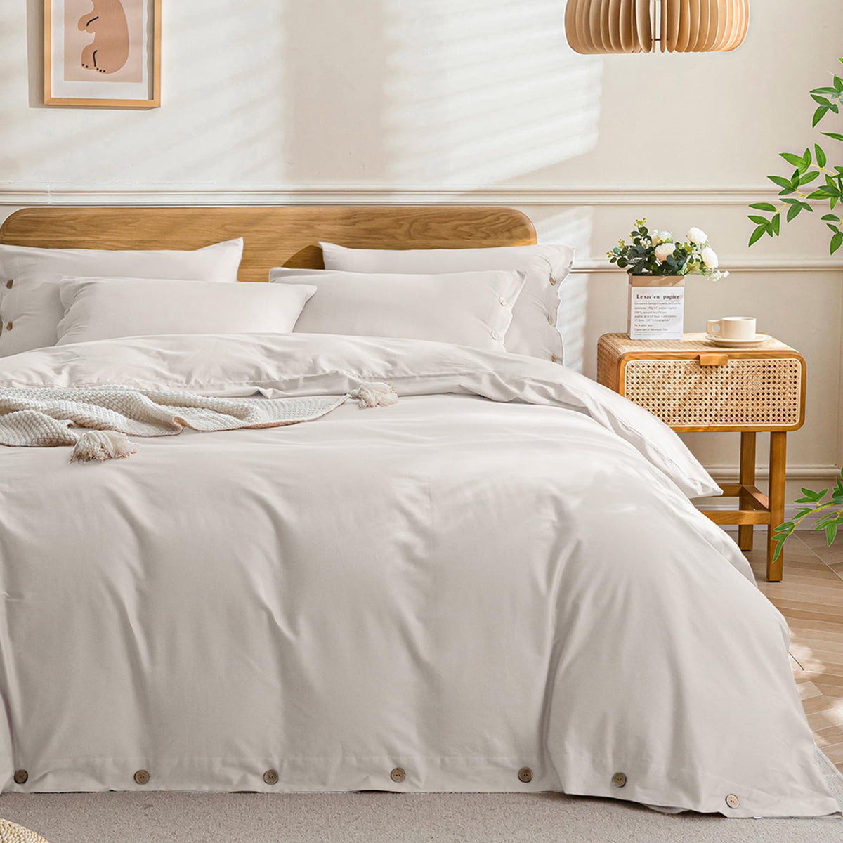 Jellymoni Cotton Duvet Cover Full Size - 100% Washed Cotton Linen Like Textured Comforter Cover, 2 Pieces Breathable Soft Beddin
