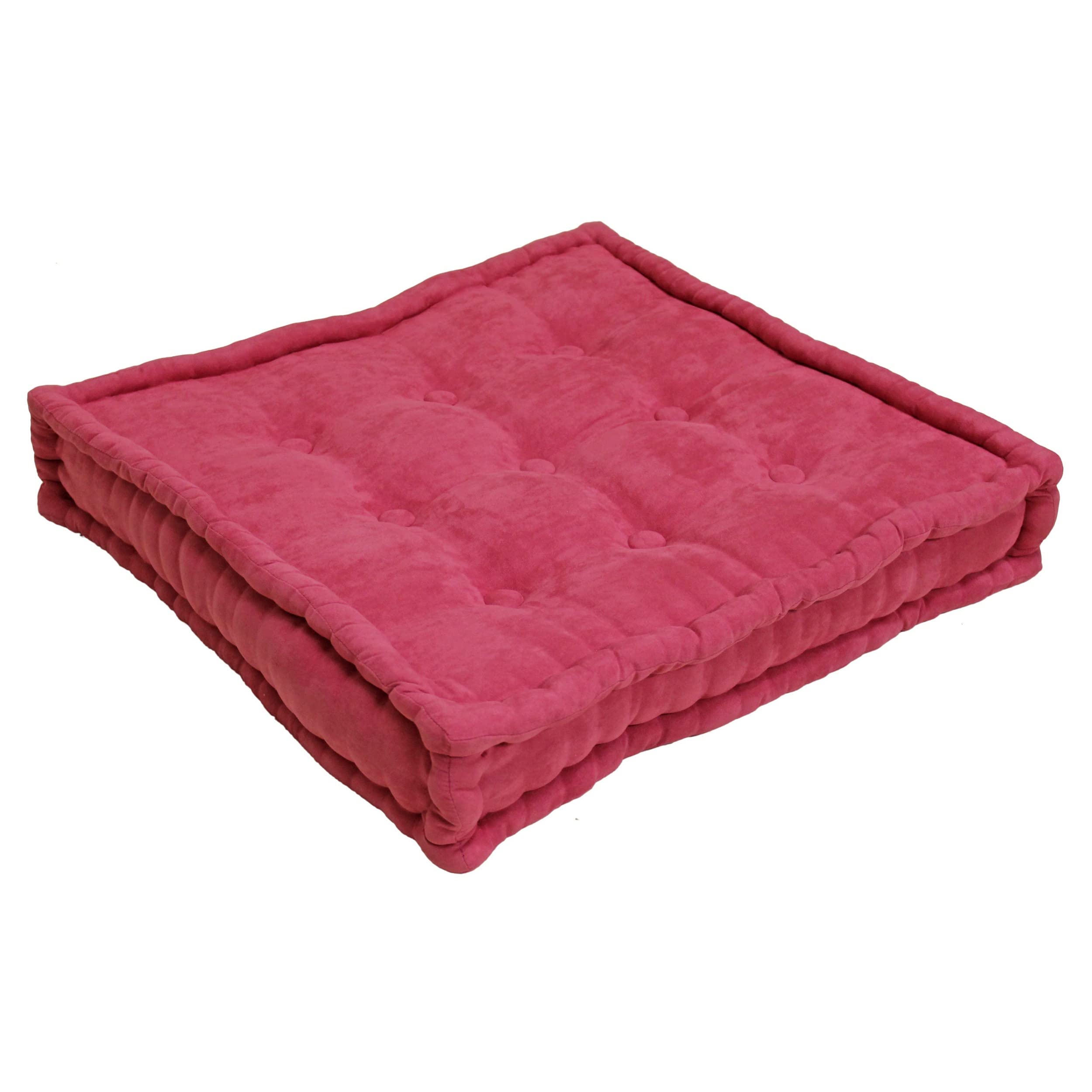 Blazing Needles Button-Tufted Microsuede Square Floor Pillow, 25&quot;, Bery Berry