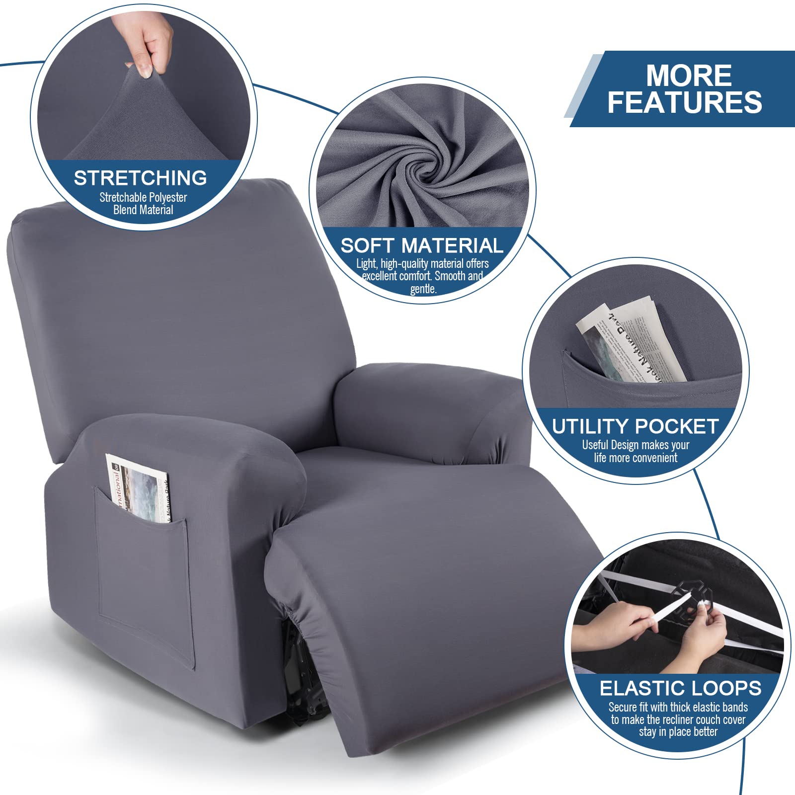 Taococo Stretch Recliner Couch Covers 3-Pieces Style Recliner Chair Covers Recliner Cover For Reclining Chair Slipcovers Feature