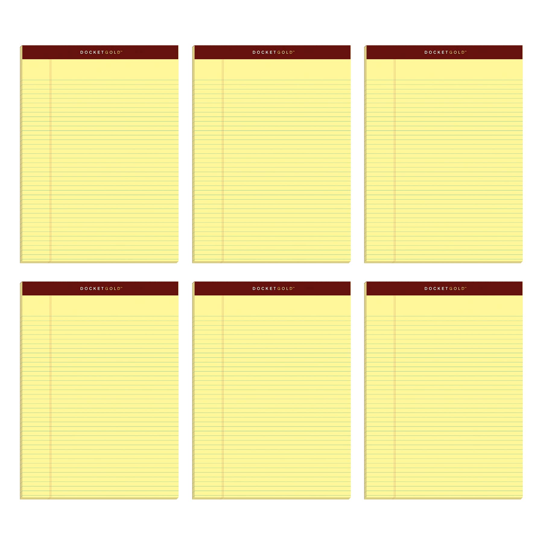 Tops 8.5 X 11 Legal Pads, 6 Pack, Premium Docket Gold Brand, Narrow Ruled, Thick Yellow Paper, Sturdy Back, 50 Sheets, Made In U