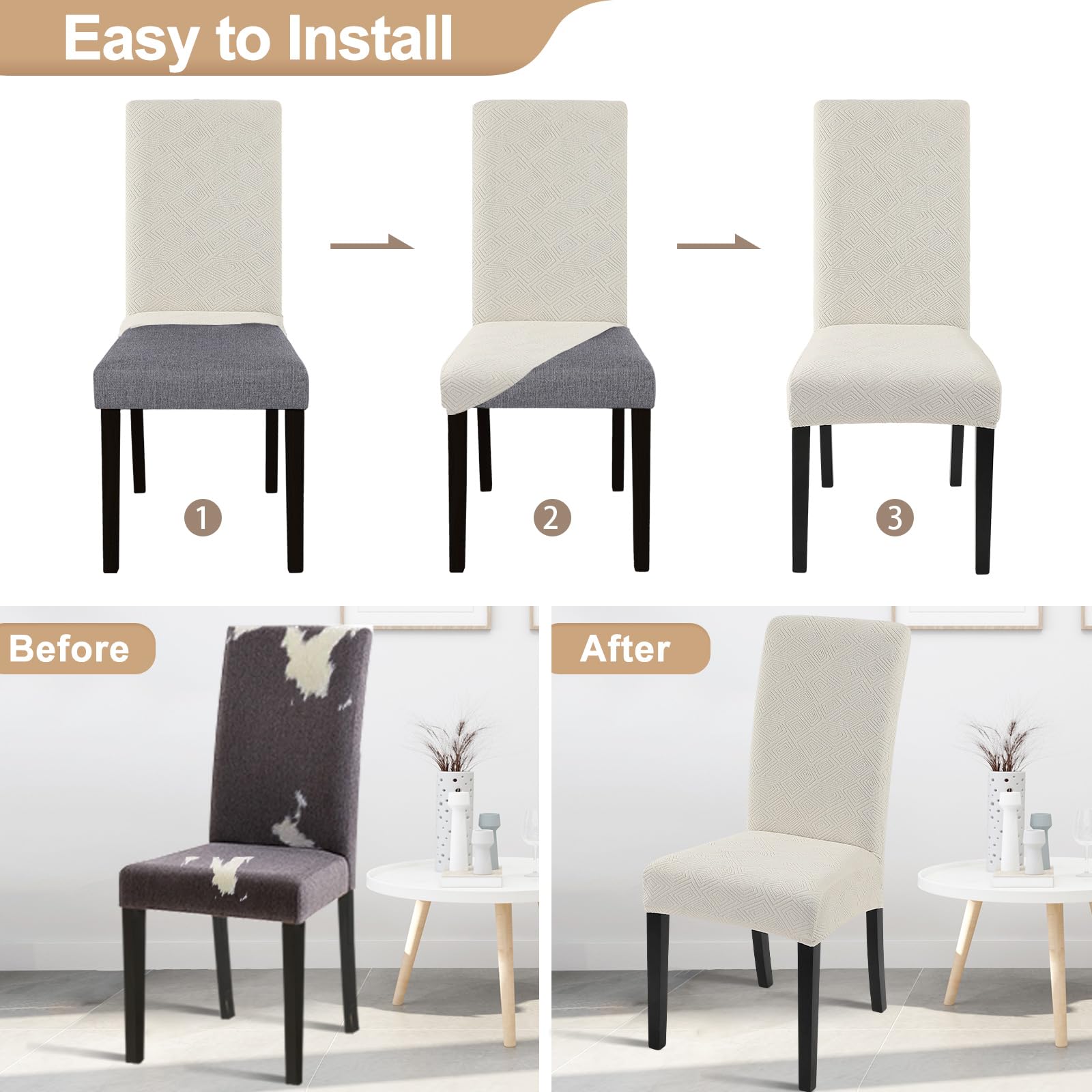Searchi Waterproof Dining Room Chair Covers Set Of 6, Stretch Jacquard Parsons Chair Slipcovers Removable Washable Kitchen Chair