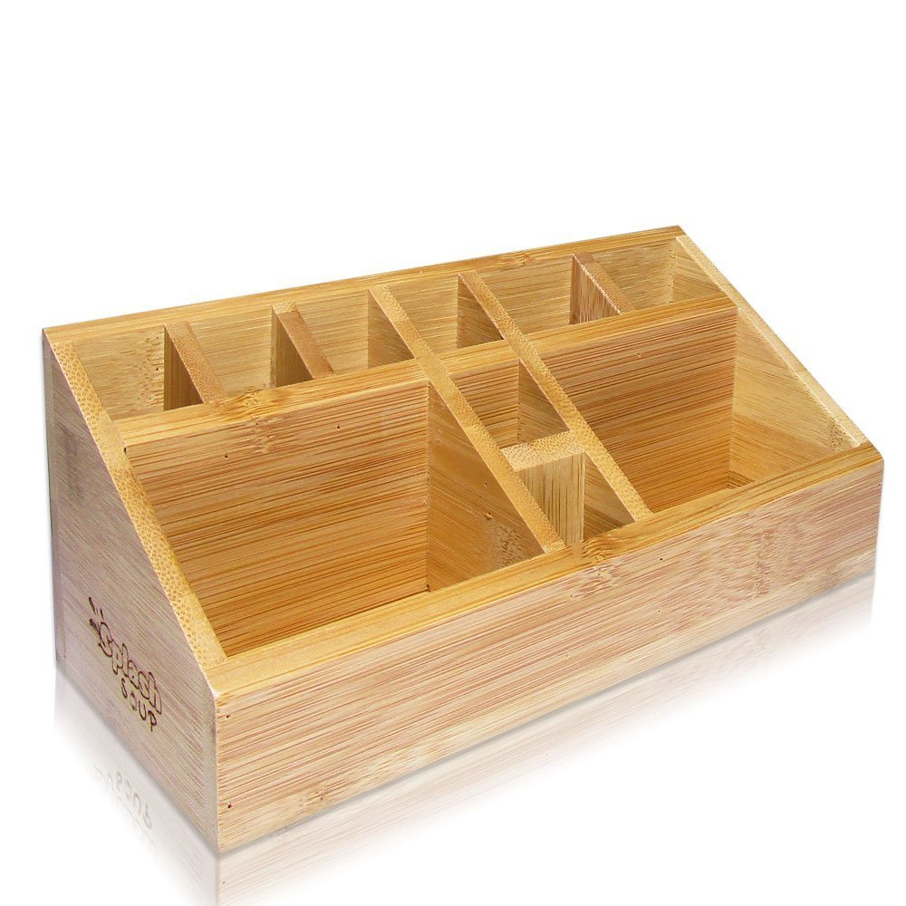Splashsoup Small Multifunctional Bamboo Organizer | Desk Caddy | Home Office Accessory Tray | School Art Supply Holder | Pen Pen