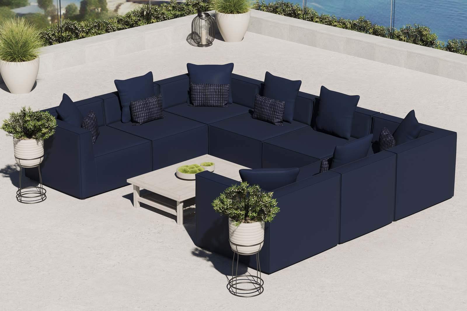 Modway Eei-4388-Nav Saybrook Patio Upholstered Sectional Sofa In Navy, 8-Piece Set