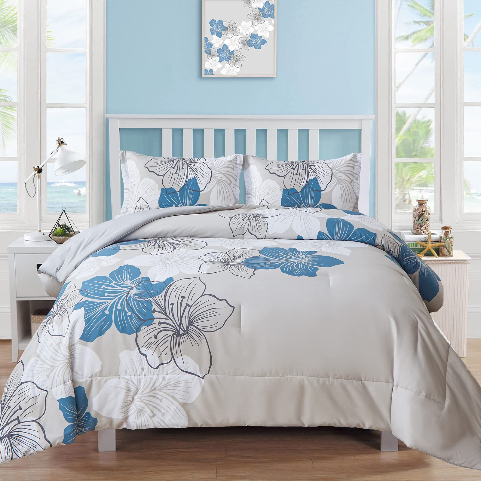 Menghomeus California King Comforter Set Black/Gold Floral Bedding Comforter Sets, Soft Microfiber Bed Set For All Season 3 Piec