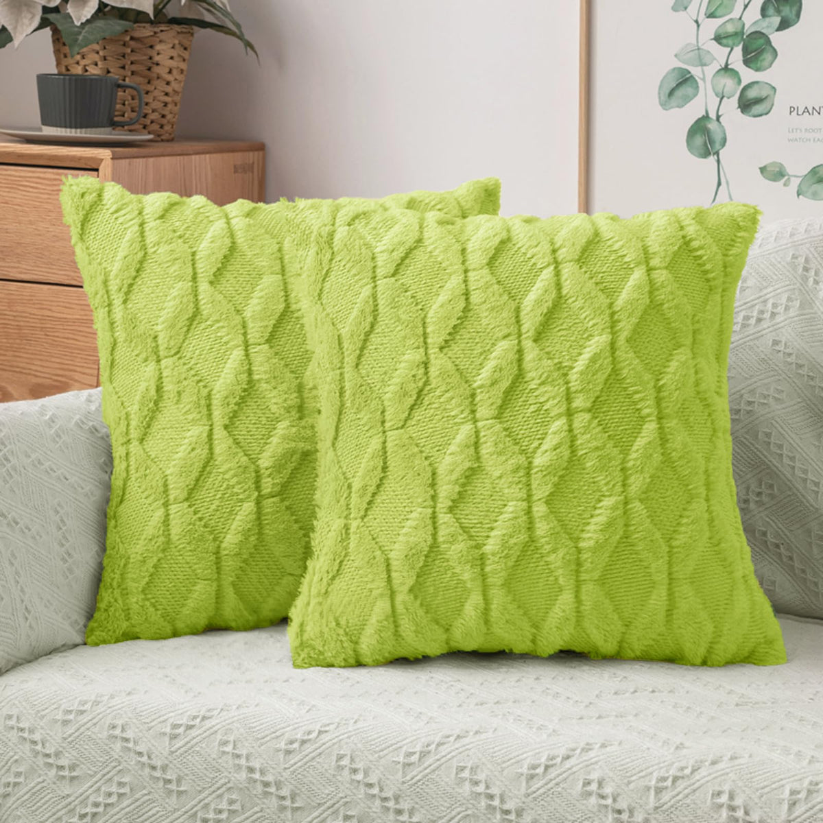 Miulee Green Christmas Throw Pillow Covers 18X18 Set Of 2 Decorative Farmhouse Couch Throw Pillows Boho Shells Soft Plush Wool P