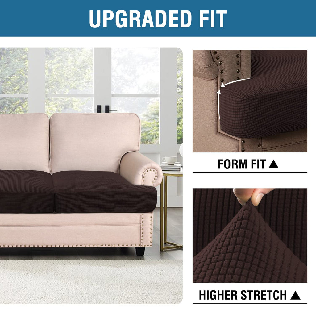 H.Versailtex Stretch 2 Piece T Cushion Sofa Slipcovers Individually Sofa Cushion Covers For 2 Cushion Couch Sofa Seat Cushion Covers With Elastic Bands Featuring Thicker Jacquard Fabric, Chocolate