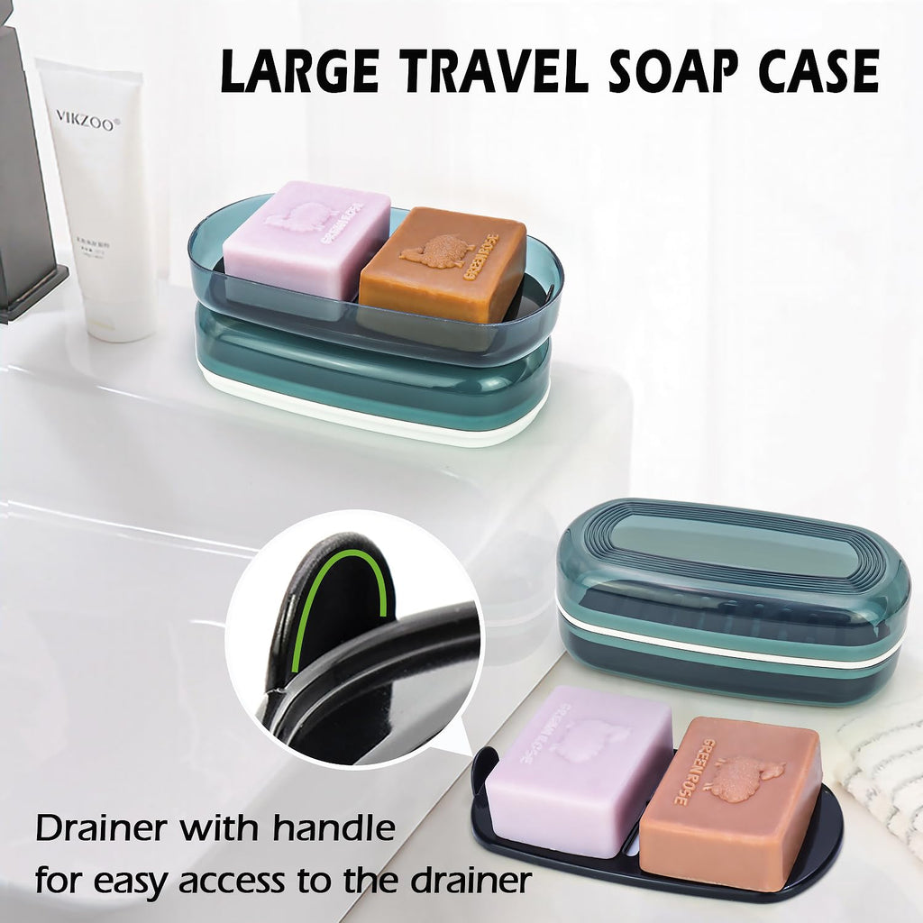 AIDIMMING Shampoo & Conditioner Bar Holder, Large Clear Soap Case, Blue-max, Model LSC-P-LB