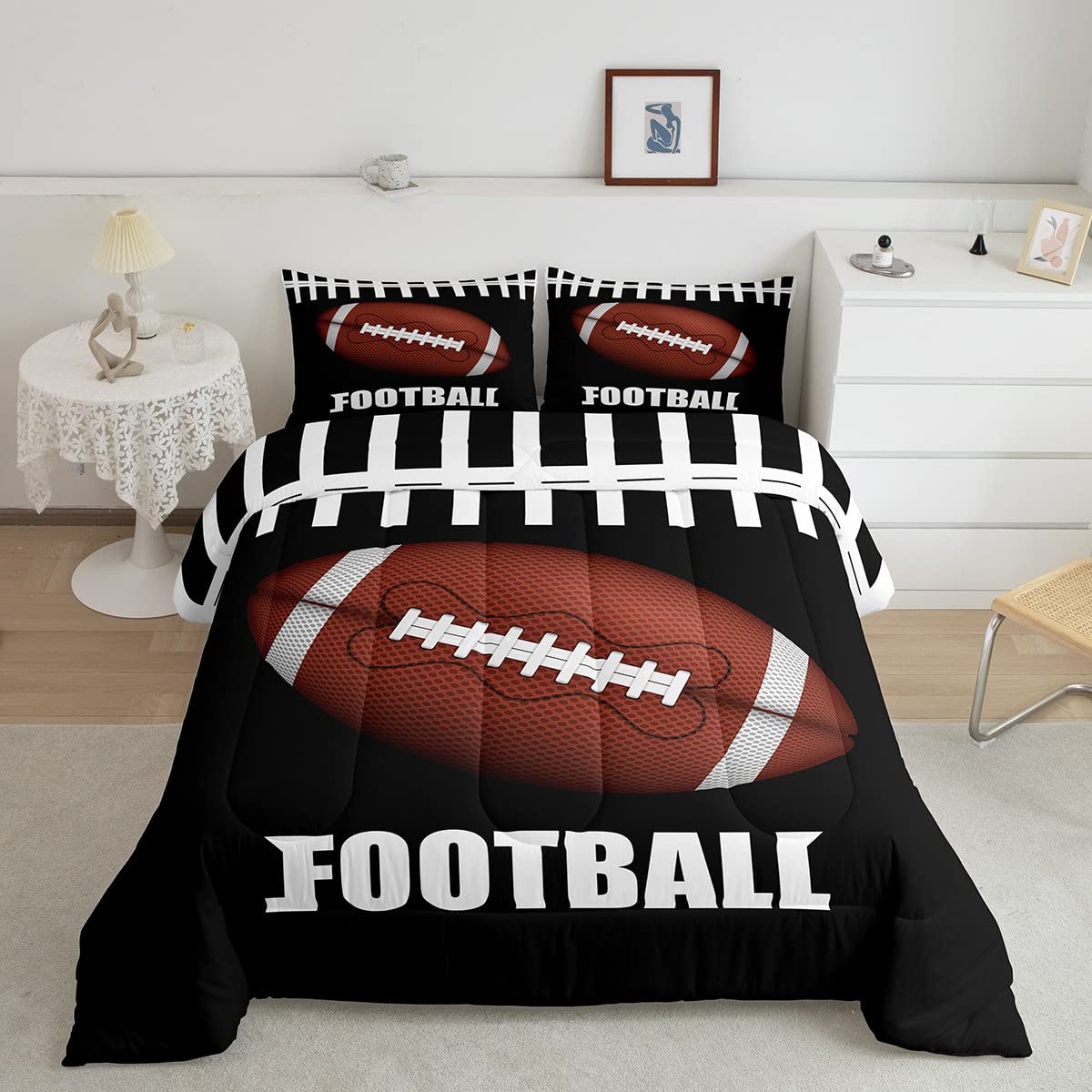 Erosebridal Football Comforter Sets For Boys Twin Size American Football Bedding For Kids Girls Teens Soft Warm Quilts Rugby Spo