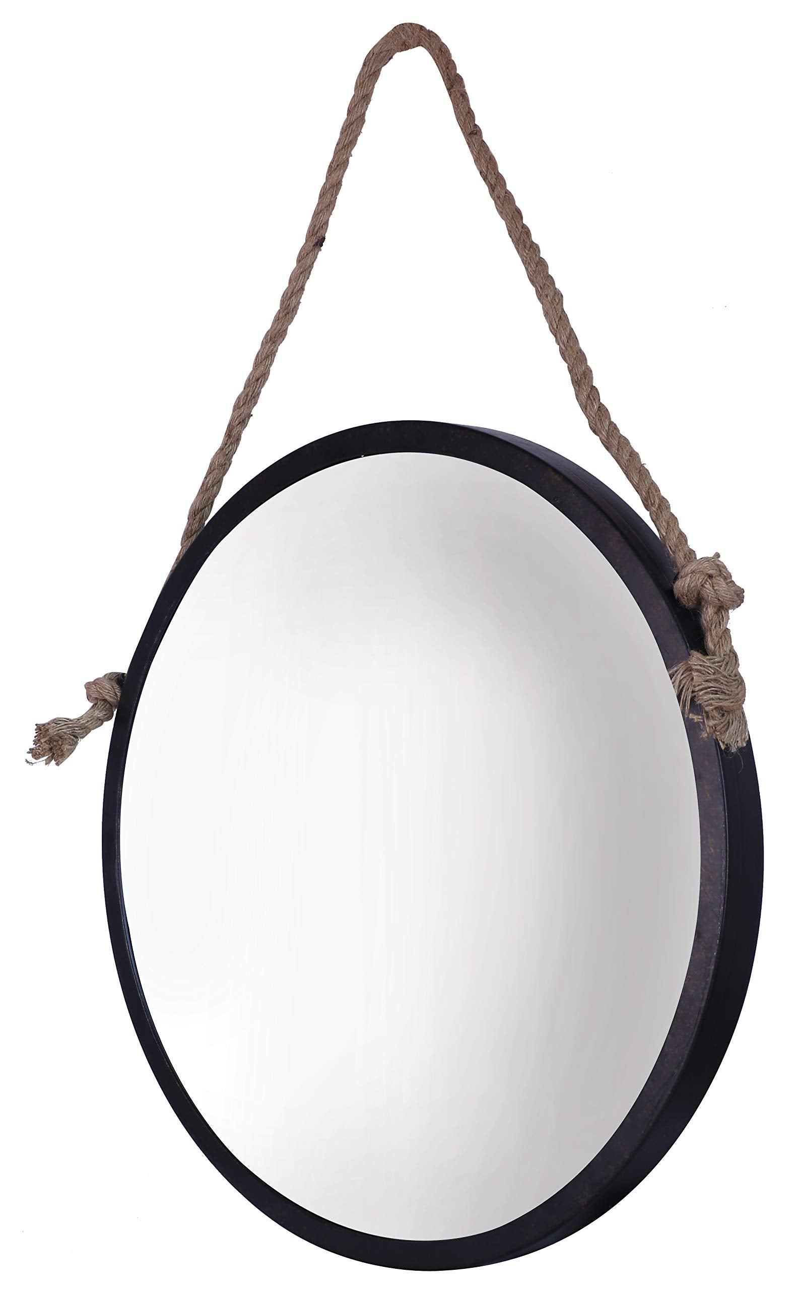 Mirrorize Round Rope Hanging Mirror 24'' for Living Room Wall Decor, Decorative Circle Mirror, Bathroom Vanity Mirror, Farmhouse