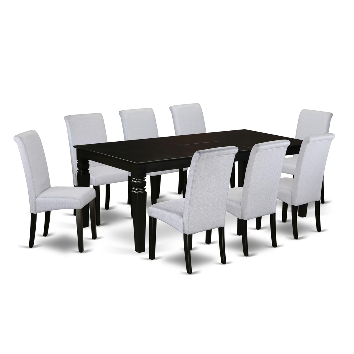 East West Furniture LGBA9-BLK-05 9 Piece Dining Room Furniture Set Includes a Rectangle Wooden Table with Butterfly Leaf and 8 Grey Linen Fabric Parsons Chairs, 42x84 Inch, Black