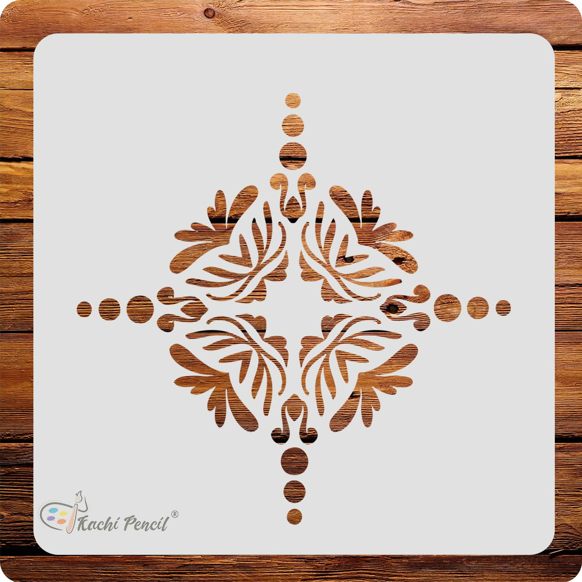 Kachi Pencil Mandala Floral Design Stencils for Art, Craft and Painting, Size 6 x 6 inch Reusable Stencil for Painting, Fabric,
