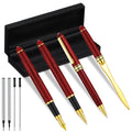 4 Pieces Wooden Pen Set With Pen Case Including Red Wooden Writing Fountain Pen Gel Pen Ballpoint Pen Mail Opener With 4 Ink Ref