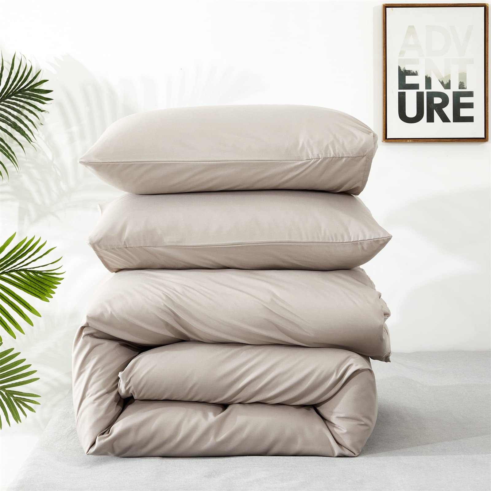Luxlovery Beige Khaki Comforter Set Queen Beige Bedding Comforter Set Oatmeal Bedding Set Solid Cream Beige Khaki Taupe 3Pcs Cof