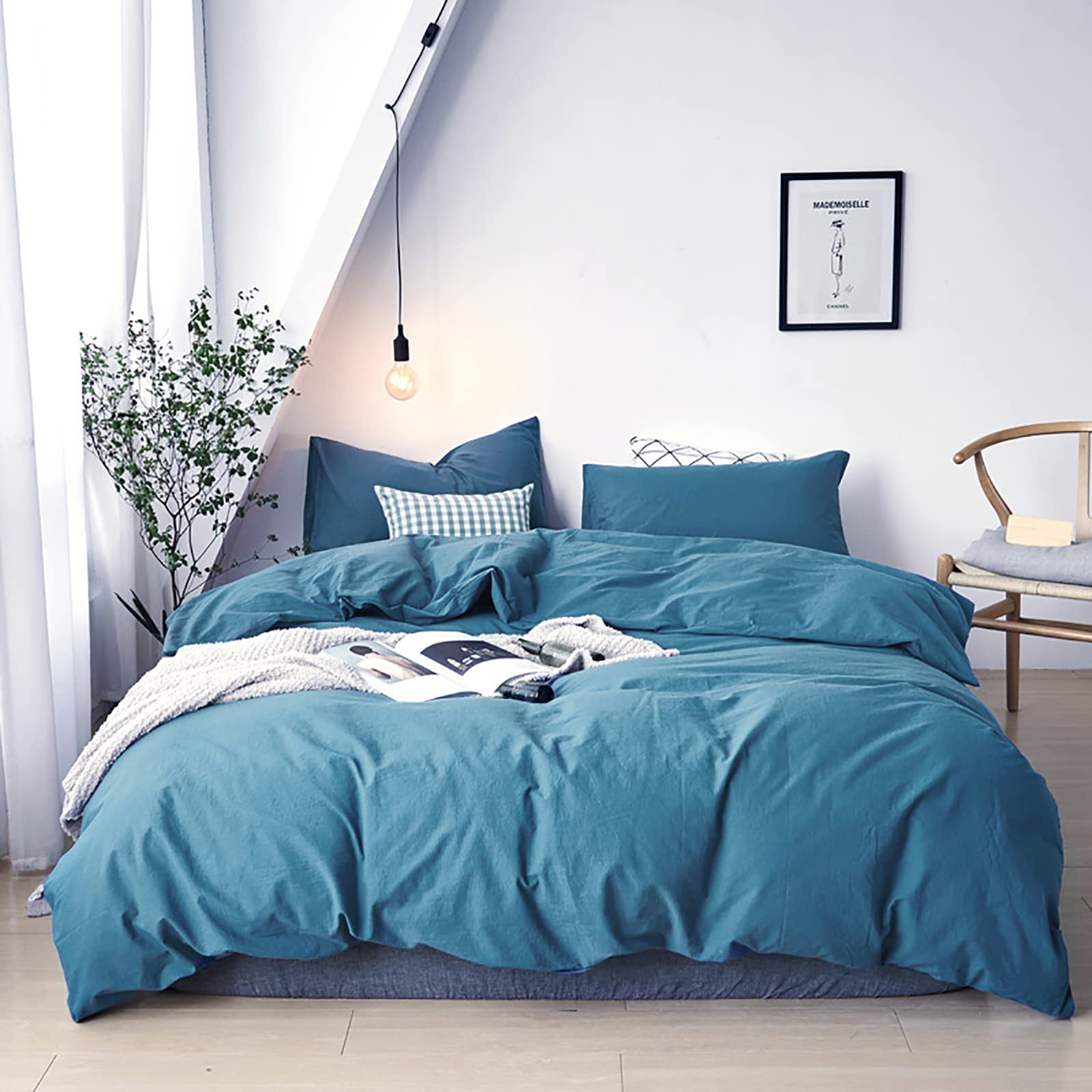 Cottonight Blue Comforter Sets King Lake Blue Bedding Comforter Set Haze Blue Blanket Quilt Solid Color Modern Breathable Soft M