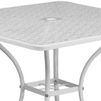 Flash Furniture Oia Commercial Grade 35.5" Square White Indoor-Outdoor Steel Patio Table with Umbrella Hole