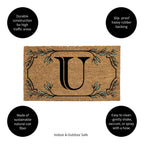 Evergreen Monogram Coir Doormat | Letter U | Front Door Mat For Outdoor Indoor Entrance | 28X16 Inches | Non-Slip Backing Doorwa