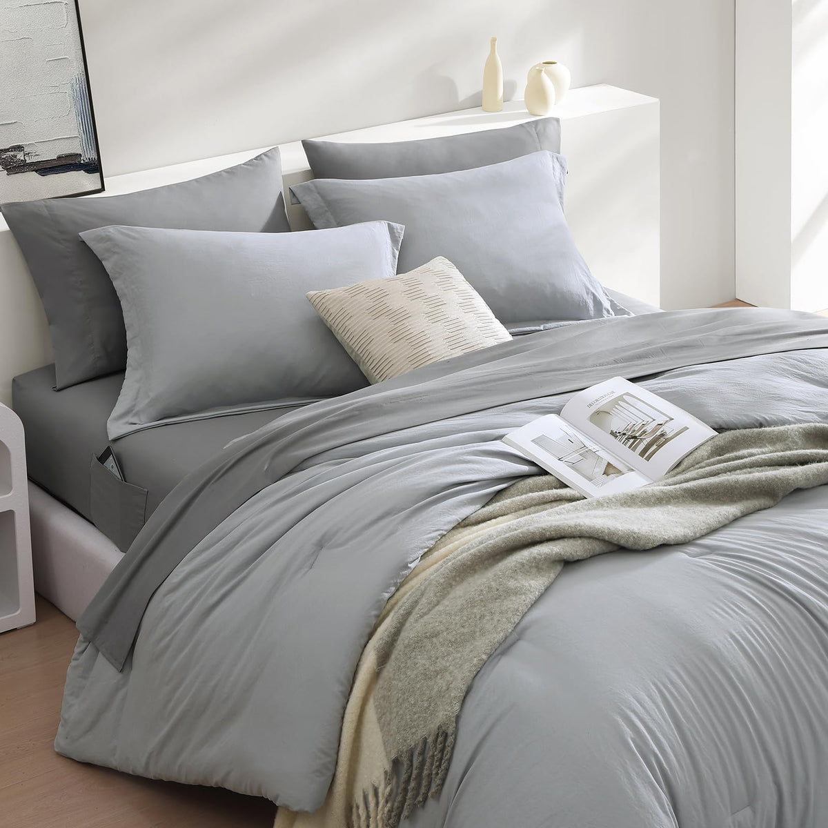 Wrensonge Light Grey Twin Xl Comforter Set, 5 Pcs Soft Twin Size Comforter Sets- Twin Comforter, Fitted Sheet, Flat Sheet, 2 Pil