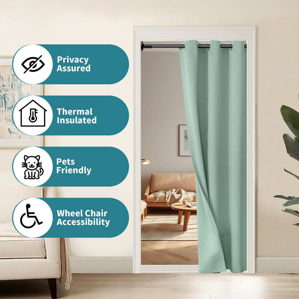 Bgment Frosty Green Door Curtain 80 Inch Length For Doorway, Bedroom Closet Curtain, Privacy Thermal Insulated Blackout Grommet Room Divider For Room Separation, 1 Panel, 42 Inch Wide