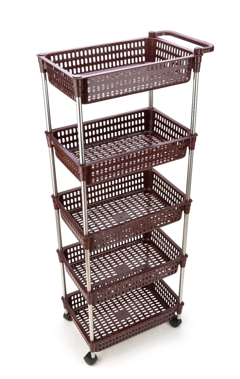 Privesh PlasticStainless Steel Fruit & Vegetable 5 Stand Kitchen Trolley | Fruit Basket | Vegetable Basket | Onion Potato Rack 