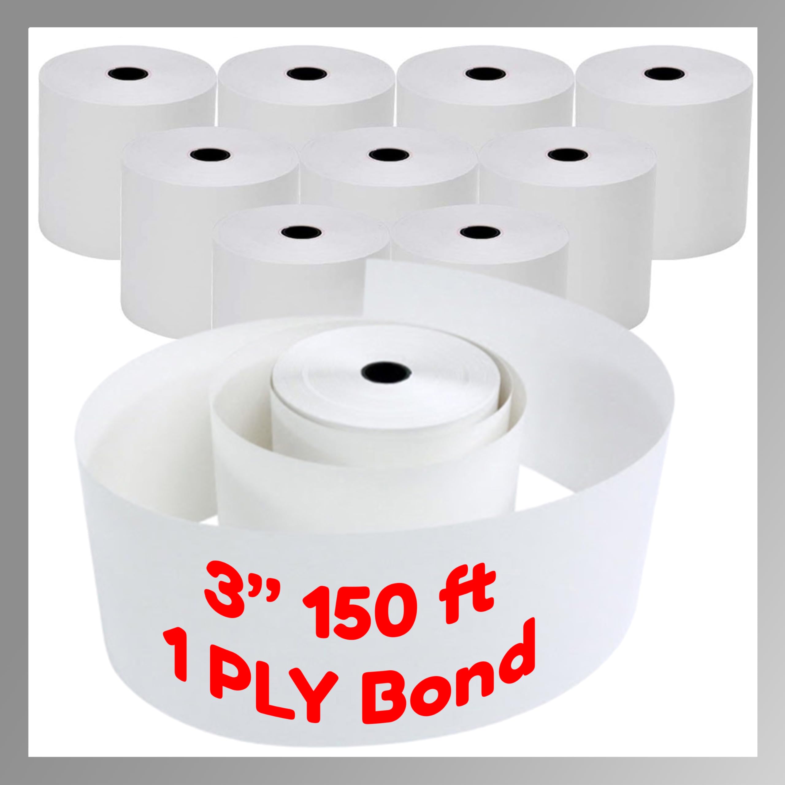 Pokanic 3' X 150' 1 Ply Bond 10 Rolls White Paper Kitchen Receipt Pos System Cash Register Compatible With Clover Epson Snbc St