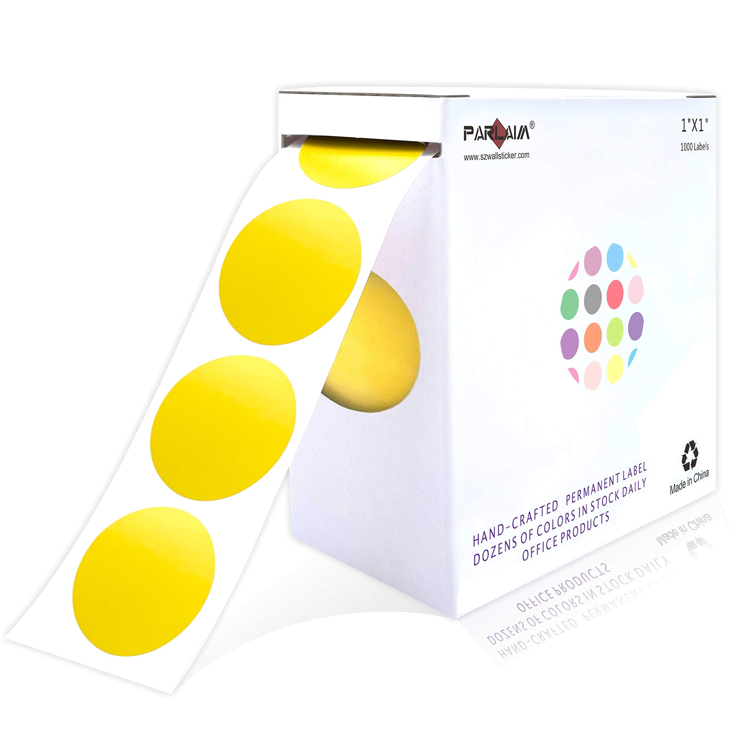 Parlaim 1' Yellow Round Color Coding Circle Labels, 1000 Per Roll In Dispenser Box, 1 Inch Office Dot Sticker