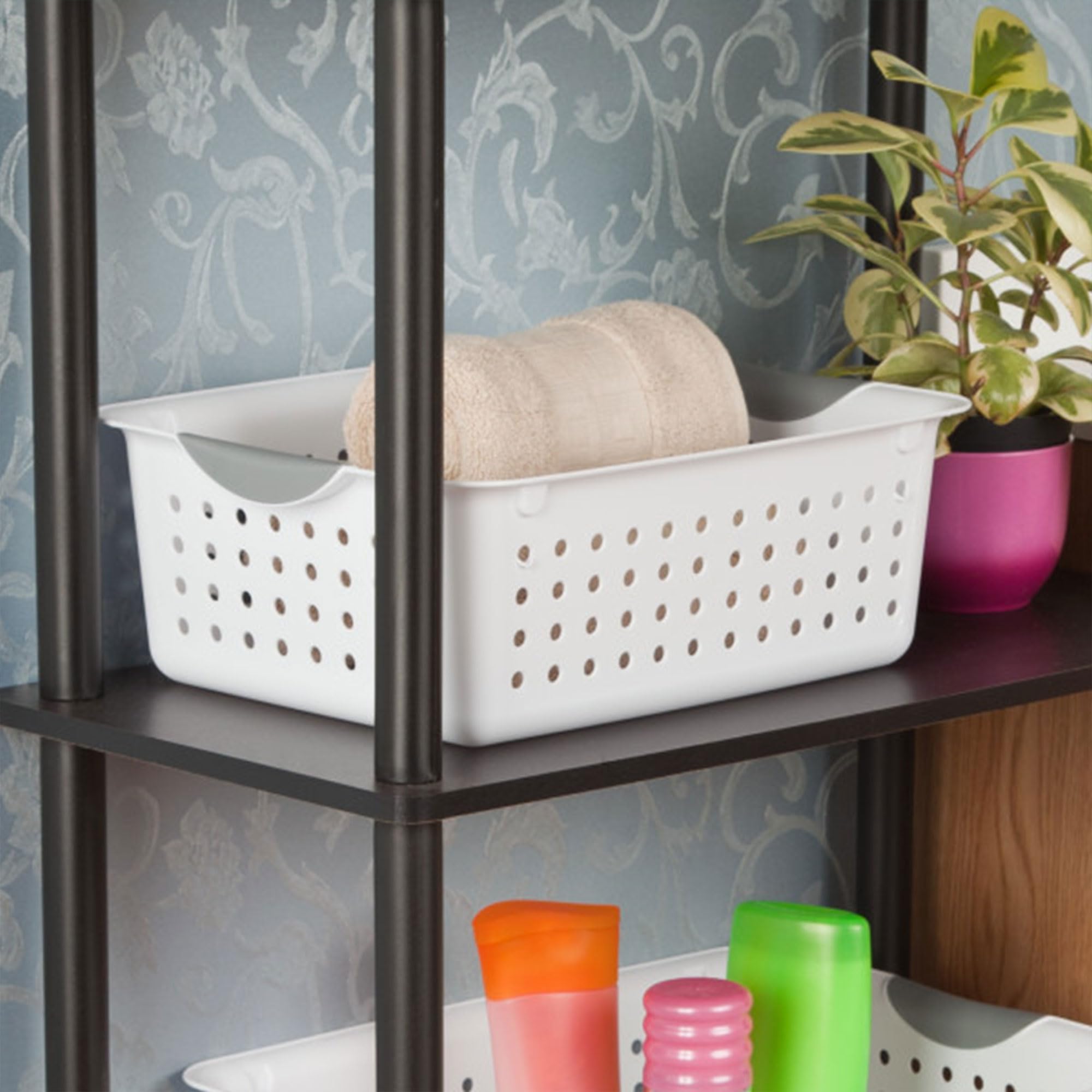 Sterilite Medium Ultra Basket, Storage Bin To Organize Closets, Cabinets, Pantry, Shelving And Countertop Space, White, 24-Pack