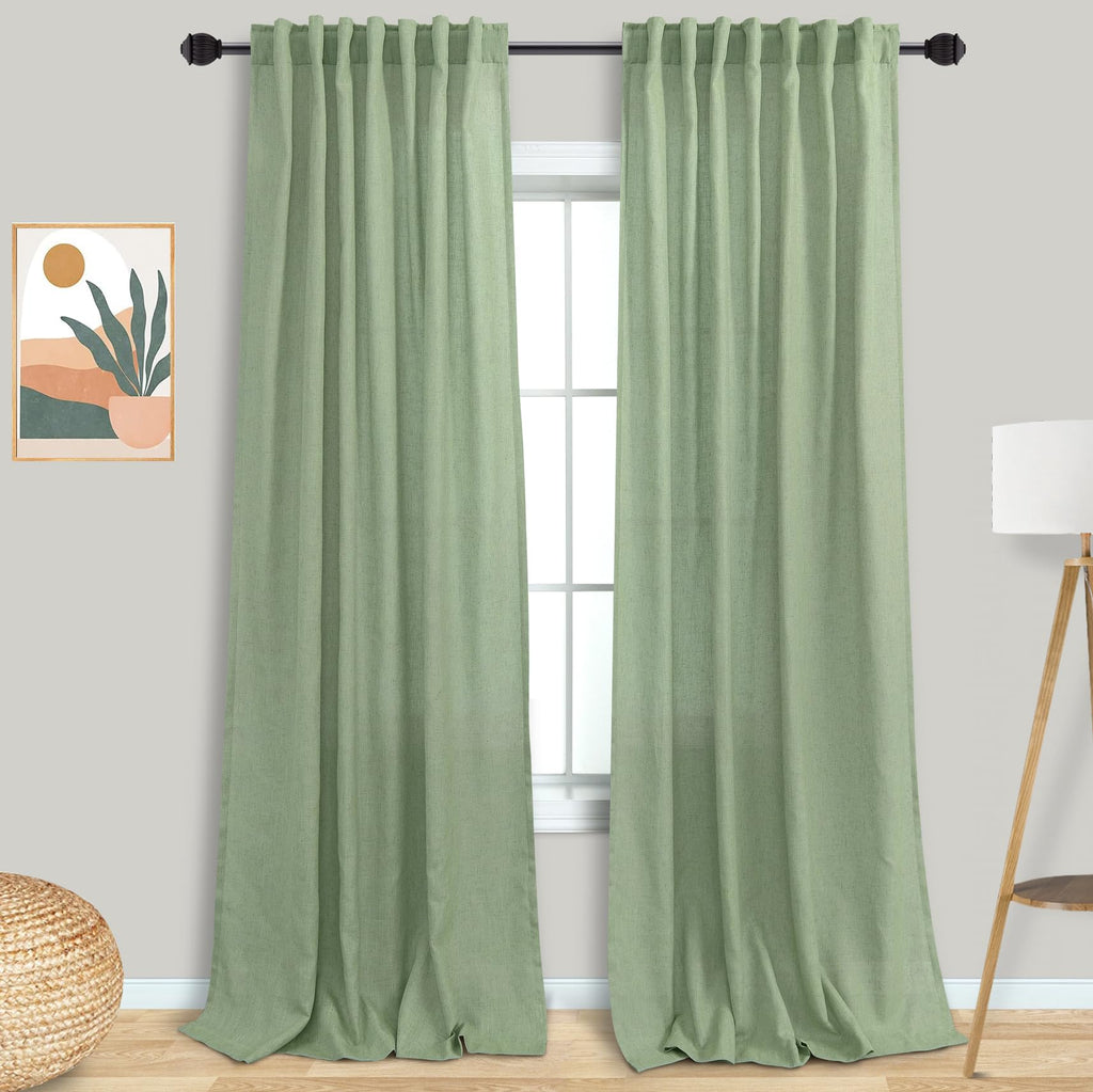 Mrs.Naturall Sage Green Sheer Curtains 96 Inches Long,Light Weight Linen Decorative Spring Curtains For Living Room