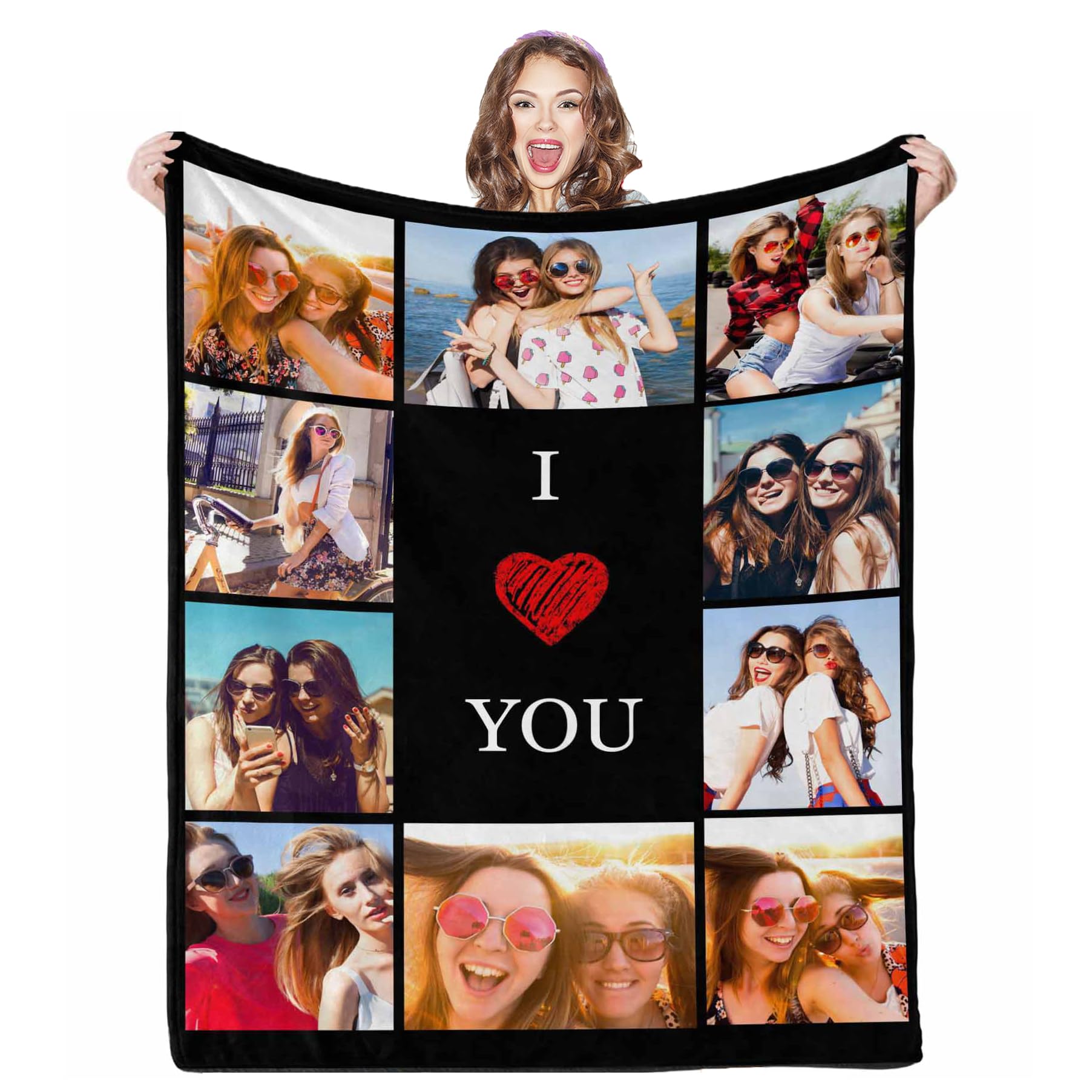 Aofun Picture Blankets Customized, 10 Photos Personalized Blanket Personalized Friends Blankets Custom Best Friend Birthday Gift