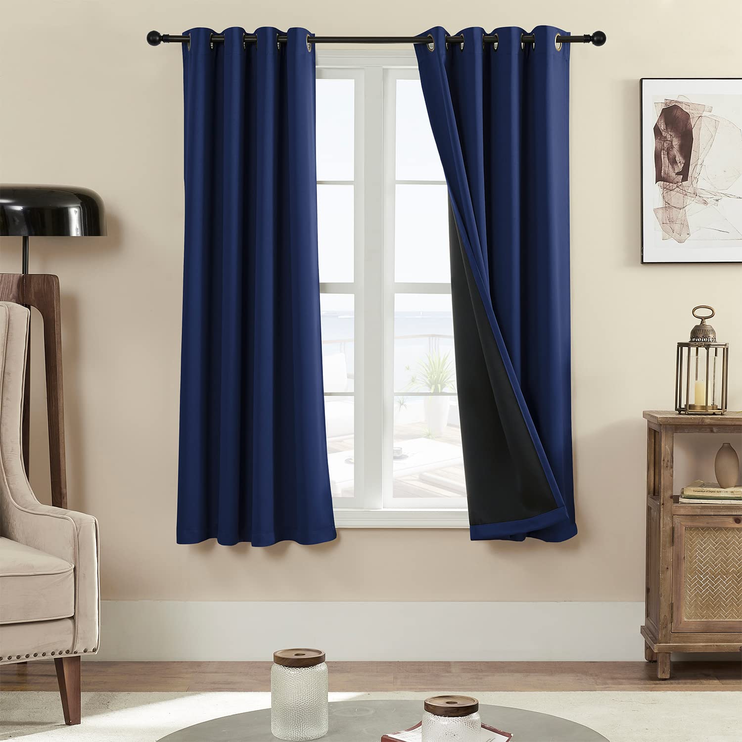 Rutterllow 100% Blackout Curtains 2 Panels, Full Shade 63 Inches Long Complete Drapes For Living Room, Thermal Insulated Bedroom