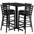 Flash Furniture 24''W x 42''L Rectangular Black Laminate Table Set with 4 Ladder Back Metal Barstools - Black Vinyl Seat