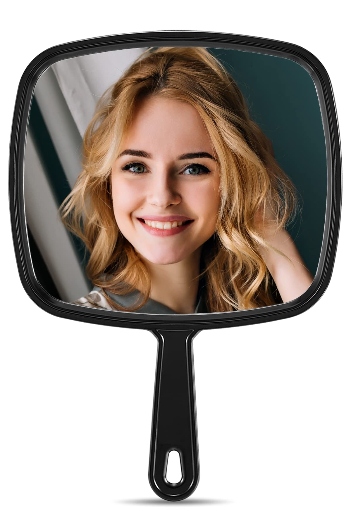 MIRRORNOVA Hand Mirror, Extra Large Barber Hairdressing Handheld Mirror with Handle for Salon, Square