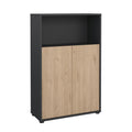 Adjustable 3 Shelf Bookcase with 2 Doors, Open Storage Home Office Bookshelf