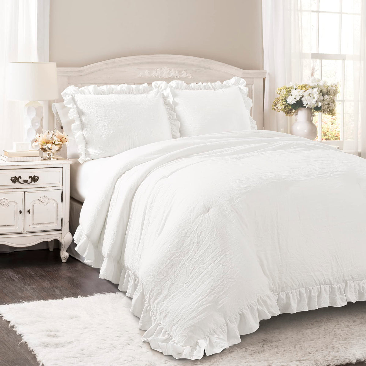 Lush Decor Reyna Ruffle Comforter Set - 3 Piece Cozy Ruffled Bedding Set - Timeless Elegance And Comfort For Bedroom - King, Pur