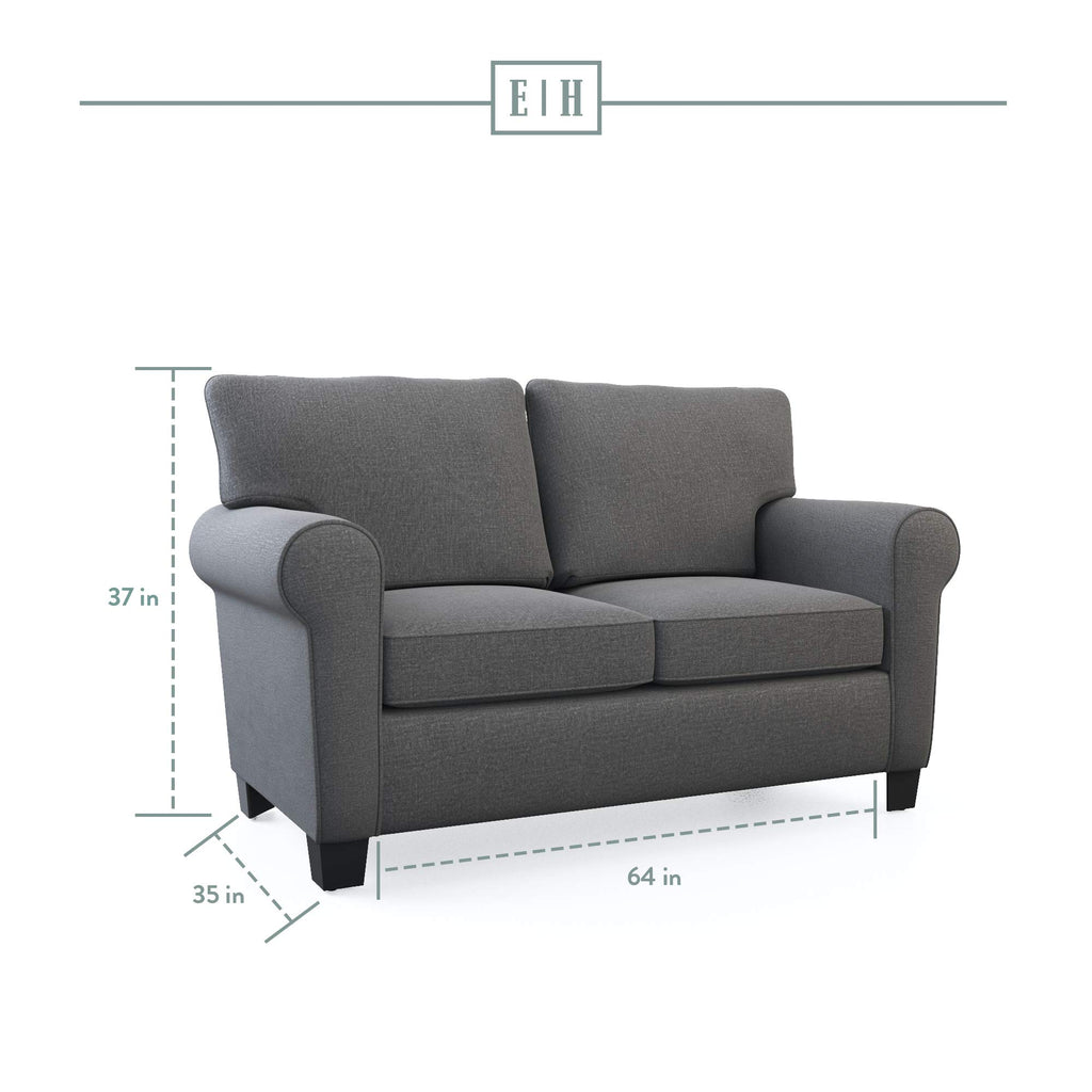 Edenbrook Willow Upholstered Loveseat With Rolled Arms – Living Room Furniture – Charcoal Small Loveseat - Seats Two – Loveseat For Small Spaces