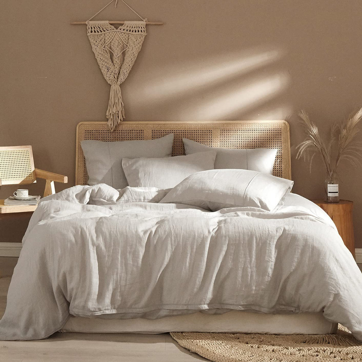 Ivellow Pure Linen Duvet Cover Set 100% Washed French Flax Natural Linen, Queen, 3 Pcs Soft Breathable Moisture Wicking Comfy Co
