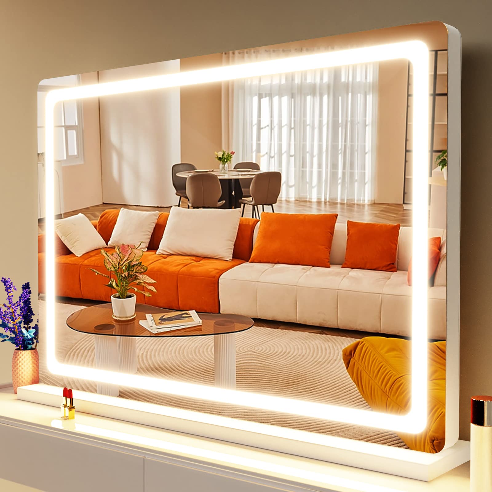 Gvnkvn Makeup Vanity Mirror with Lights 32 x 24 Large LED Makeup Mirror, Light up Mirror with 10X Magnification and USB Charging